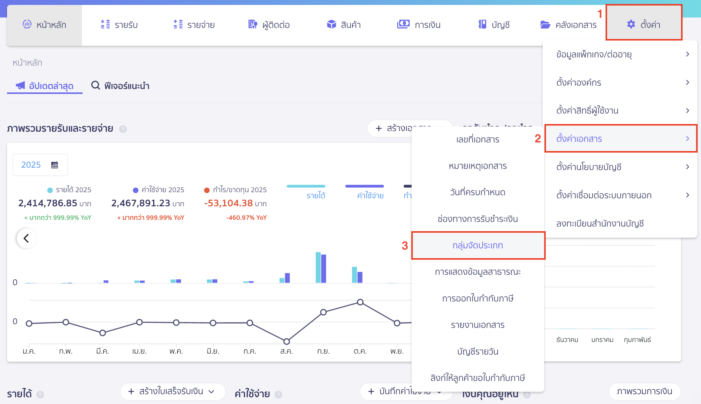 delete-classification-group-function-1 ลบข้อมูลกลุ่มจัดประเภท และกลุ่มย่อยของกลุ่มจัดประเภท ไปที่เมนูตั้งค่า > ตั้งค่าเอกสาร > กลุ่มจัดประเภท