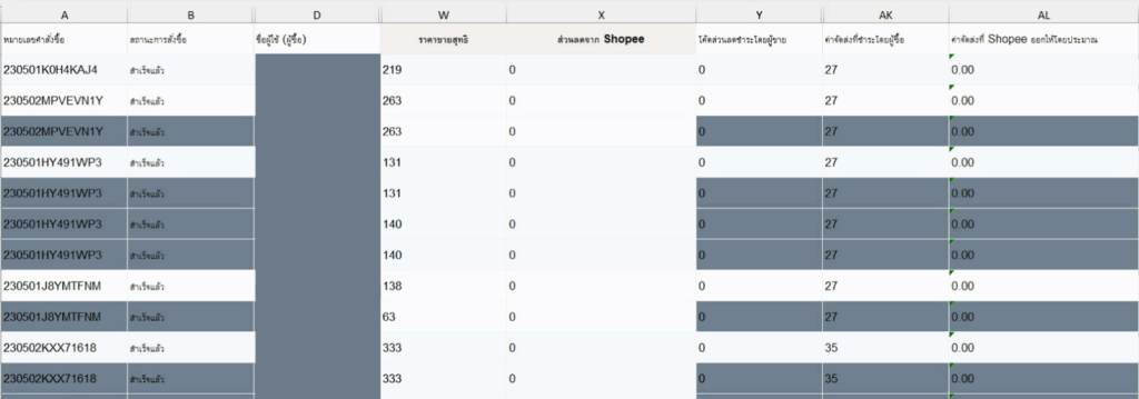 การกระทบยอด Shopee ขั้นตอนสรุปยอดรายได้จากไฟล์คำสั่งซื้อสำเร็จ