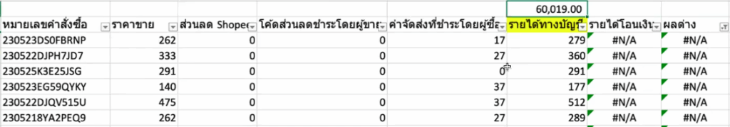 การกระทบยอด Shopee กรณีที่ 3 ยอด N/A
