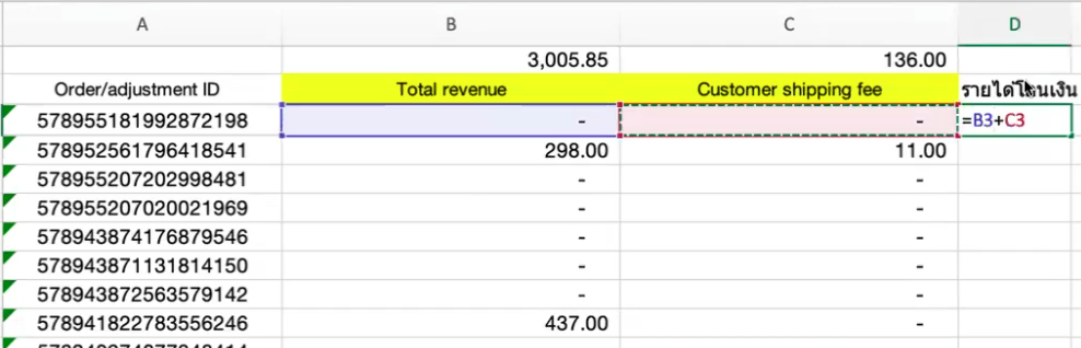 กระทบยอดรายได้ระหว่างไฟล์ 2. Income กับไฟล์ 1. ทั้งหมด คำสั่งซื้อ