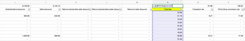 Sum ช่องคอลัมน์ M > Total fees