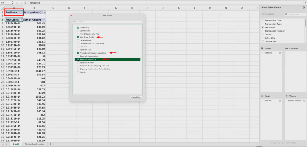 การกระทบยอด Lazada สรุปรายได้จากไฟล์ finance.export.transaction หรือ รายการทางบัญชี