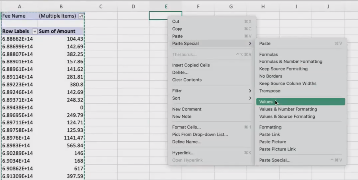 การกระทบยอด Lazada Copy คอลัมน์ A และ B เพื่อวางข้อมูลใหม่ (ตามภาพด้านล่าง)
