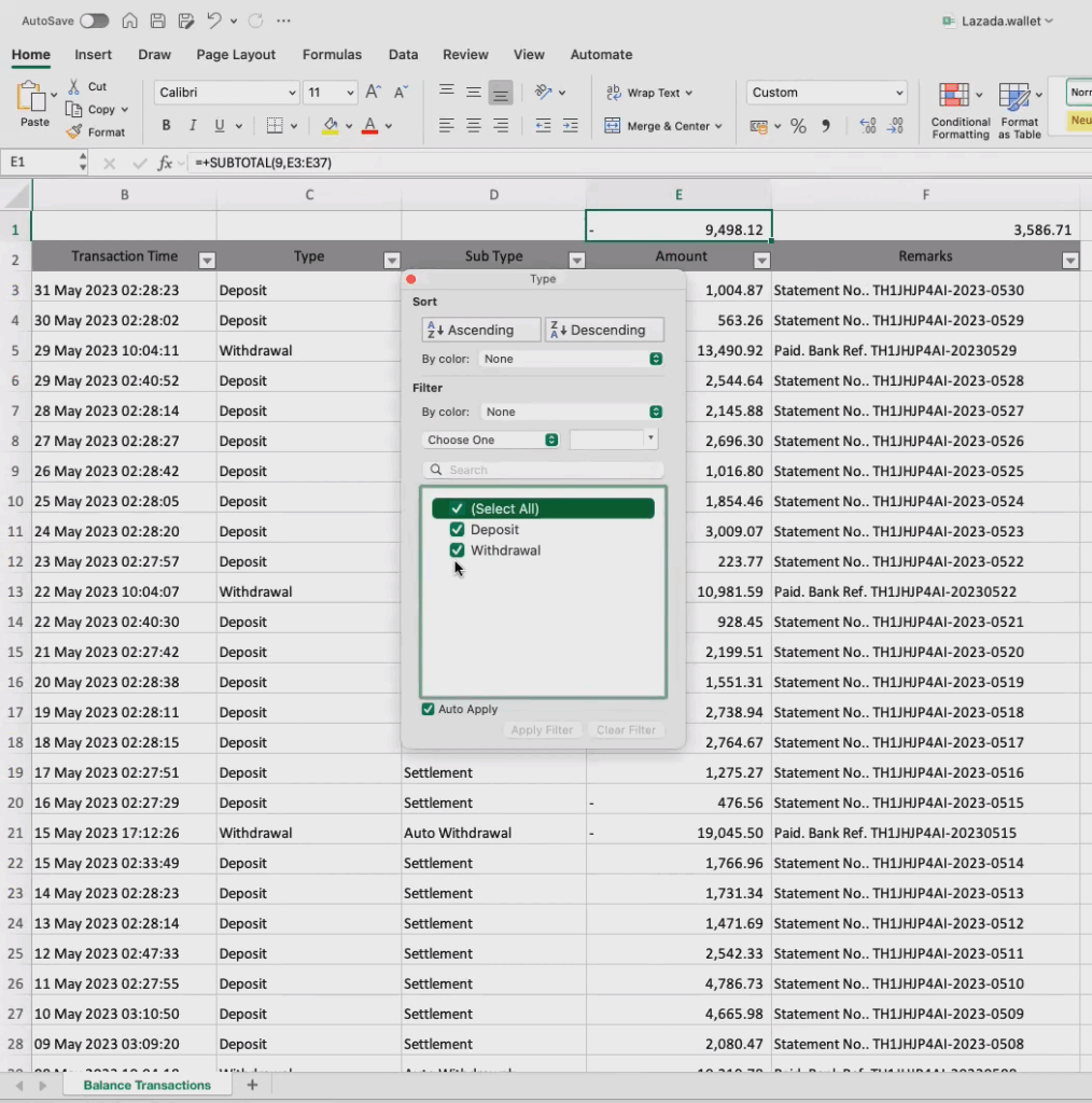 ต่อมาจะหาว่ายอดจะหา ยอดยกมา (ของเดือนก่อน)