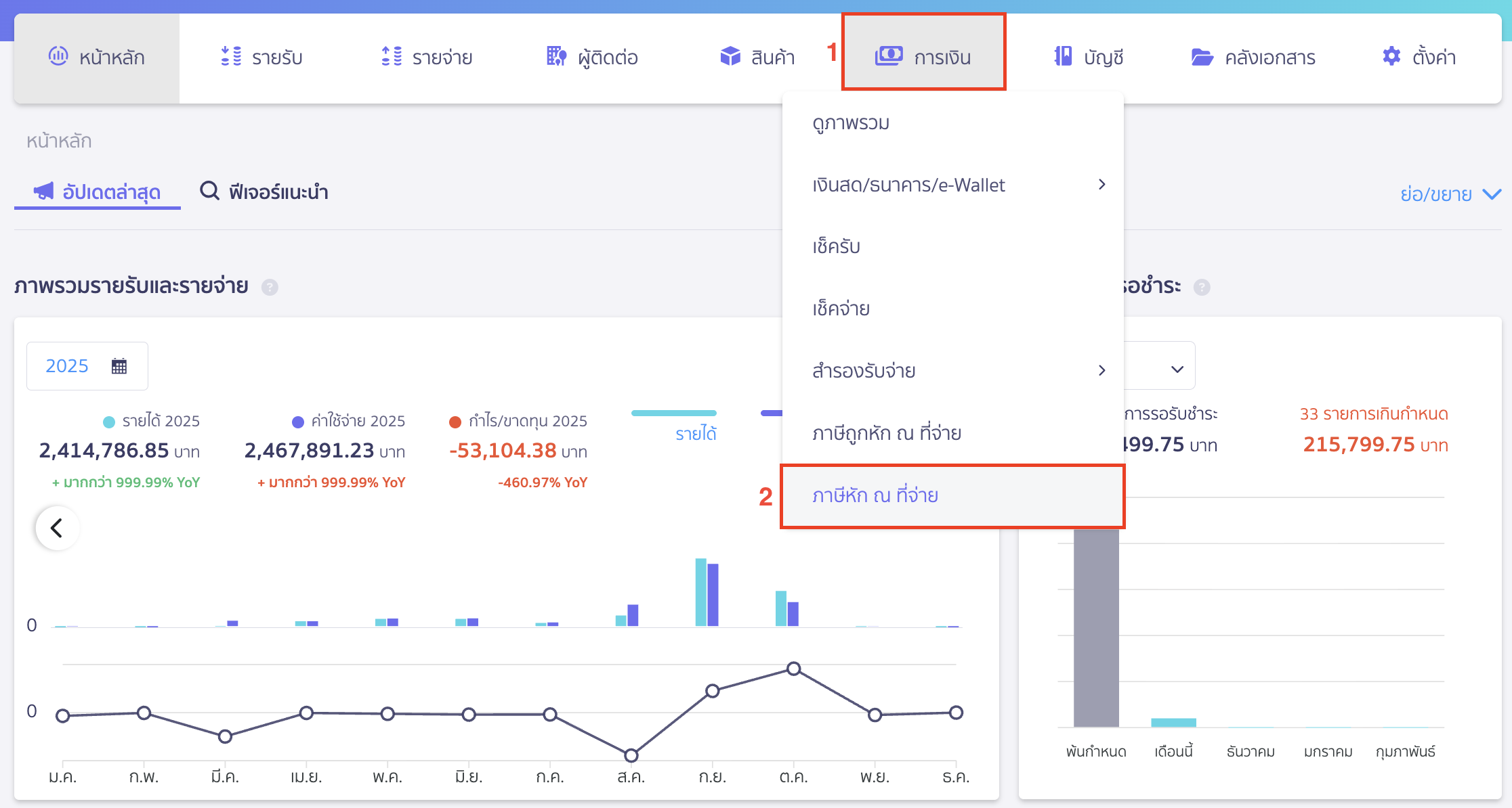 print-withholding-tax-report-peak-1 พิมพ์รายงานภาษีหัก ณ ที่จ่าย ใน PEAK ไปที่เมนูการเงิน > ภาษีหัก ณ ที่จ่าย