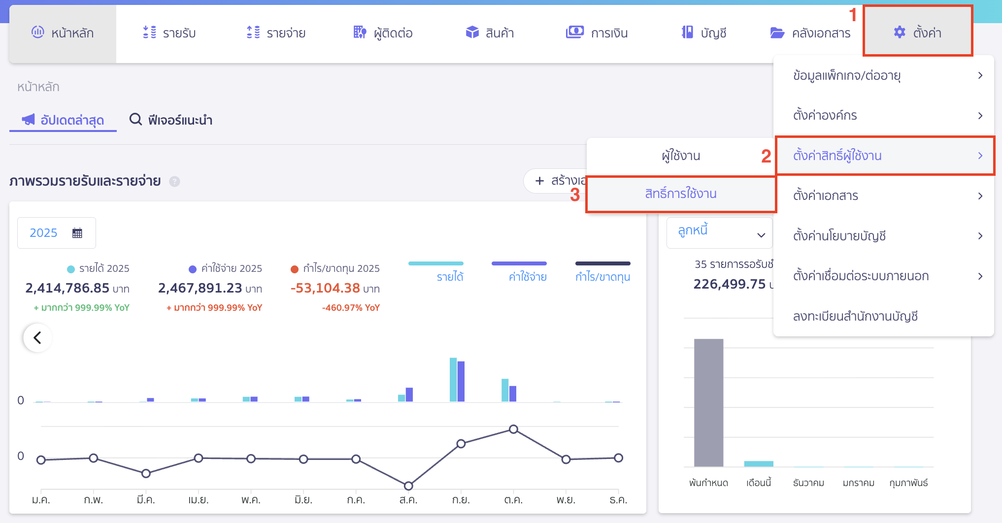 set-up-permissions-for-other-applications-1 ตั้งค่าสิทธิ์การใช้งานแอปพลิเคชันอื่น ใน PEAK ไปที่เมนูตั้งค่า > ตั้งค่าสิทธิ์ผู้ใช้งาน > สิทธิ์การใช้งาน