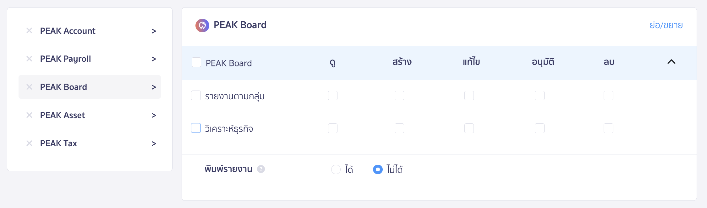 set-up-permissions-for-other-applications-12 ตั้งค่าสิทธิ์การใช้งานแอปพลิเคชันอื่น ใน PEAK สิทธิ์การเข้าถึง PEAK Board