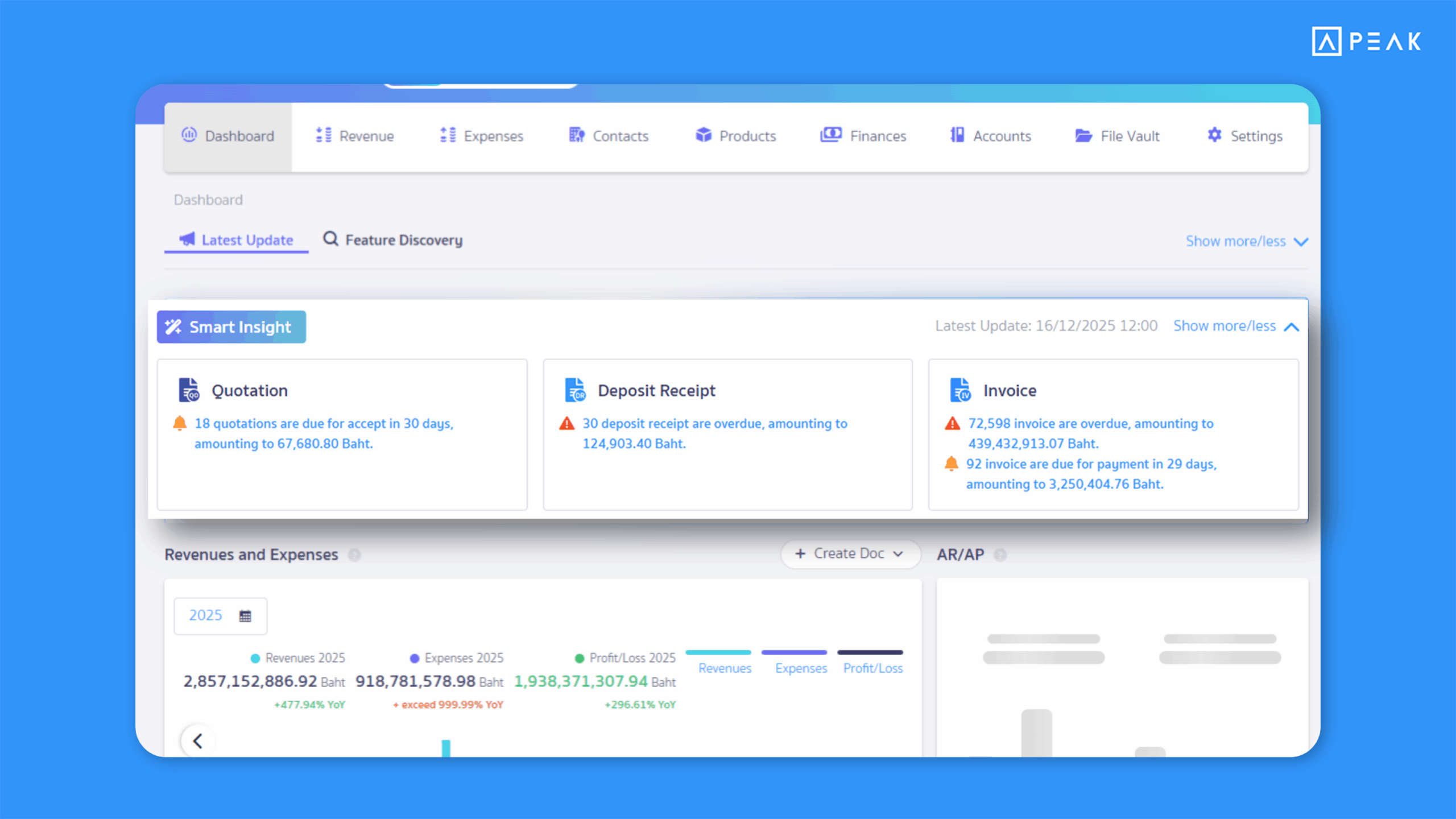 SMART Insight – A proactive business assistant that alerts you to documents nearing their due dates, helping you track receivables instantly from the home page.