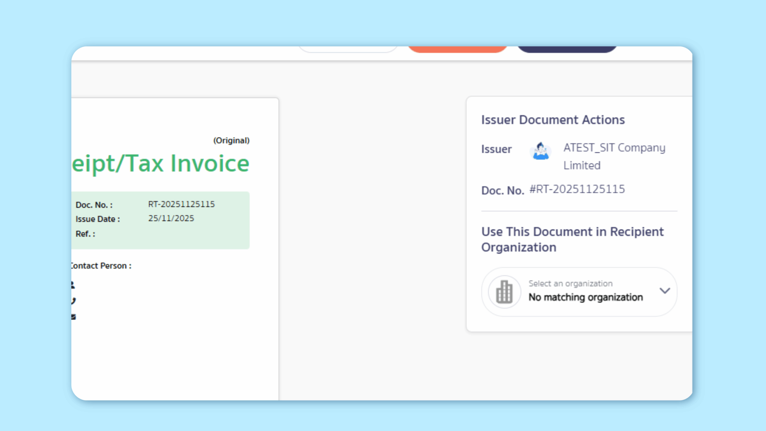 If no matching vendor is found, the system displays “No matching organization.”