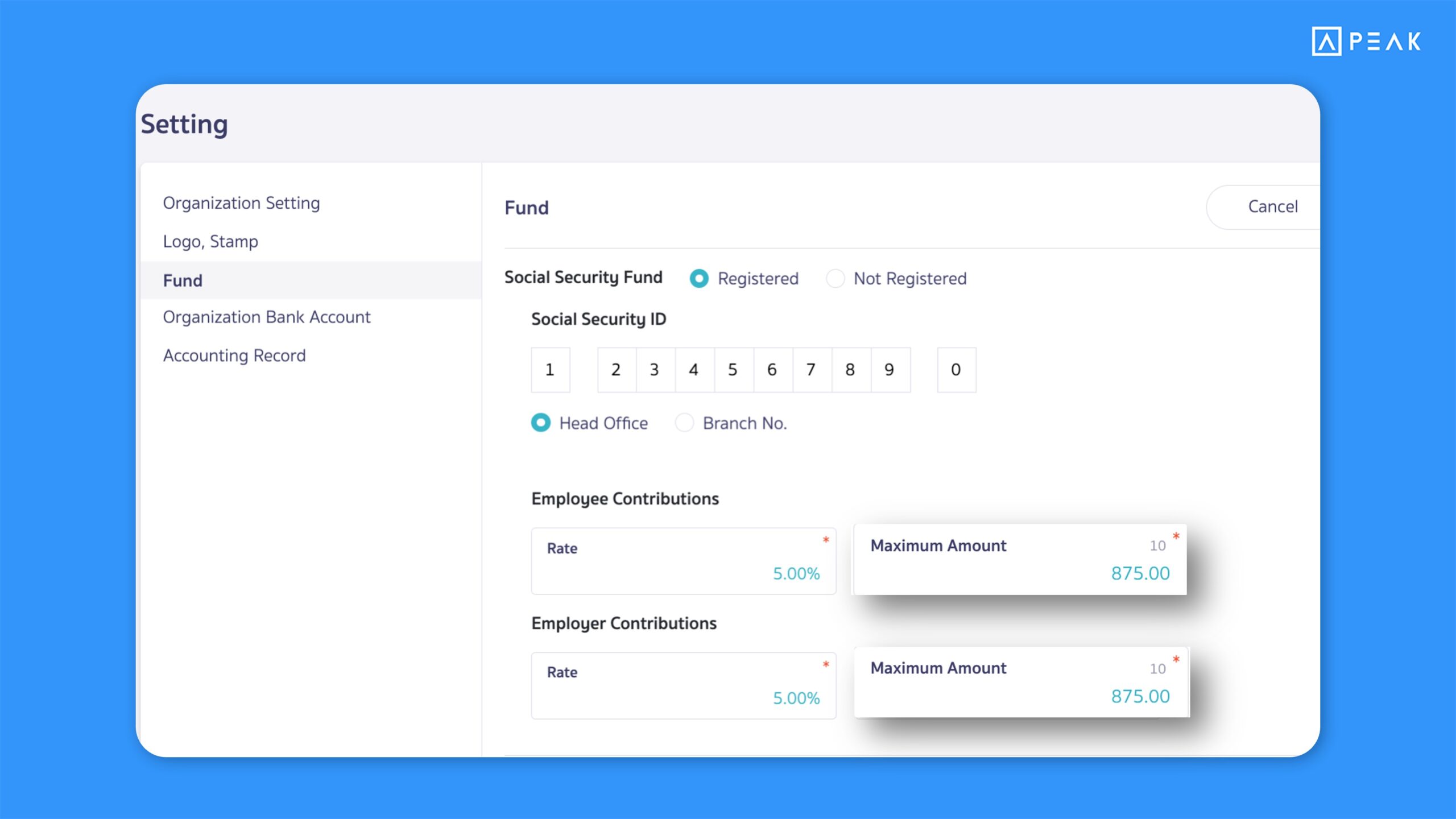 Updated default values and maximum ceiling for Social Security Fund to support calculations in accordance with the 2026 announcement.