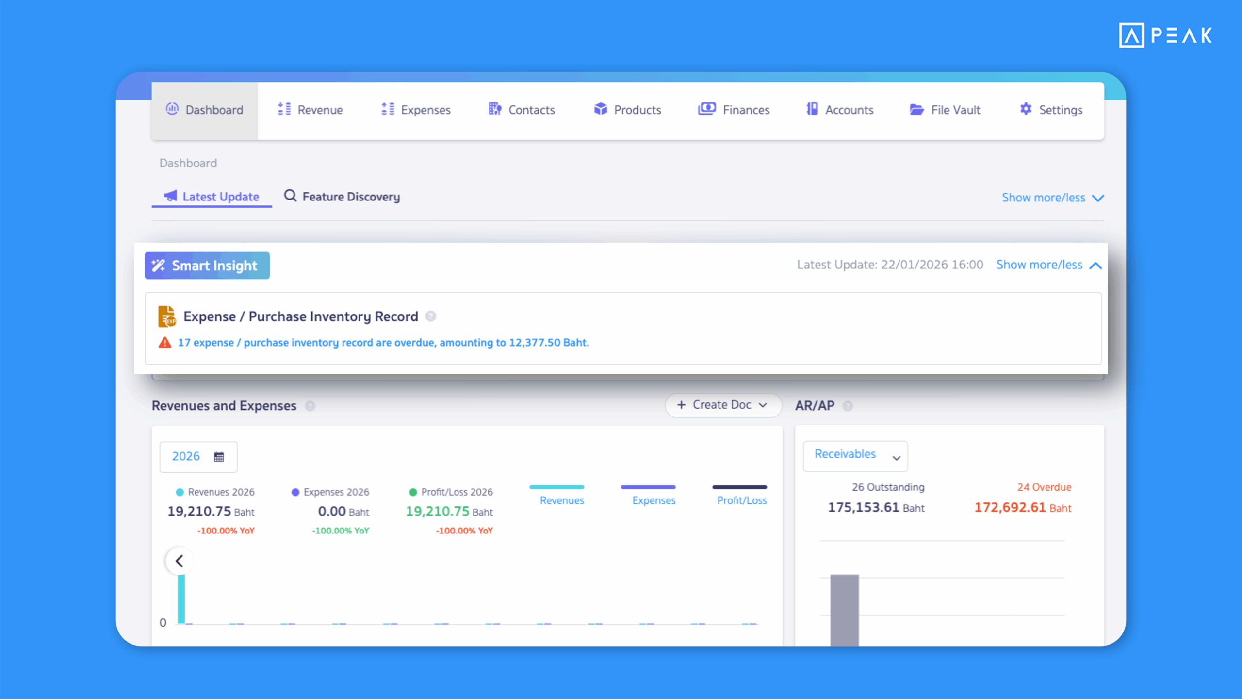 SMART Insight helps you stay ahead with alerts for upcoming due expenses documents—track them instantly from the home page.