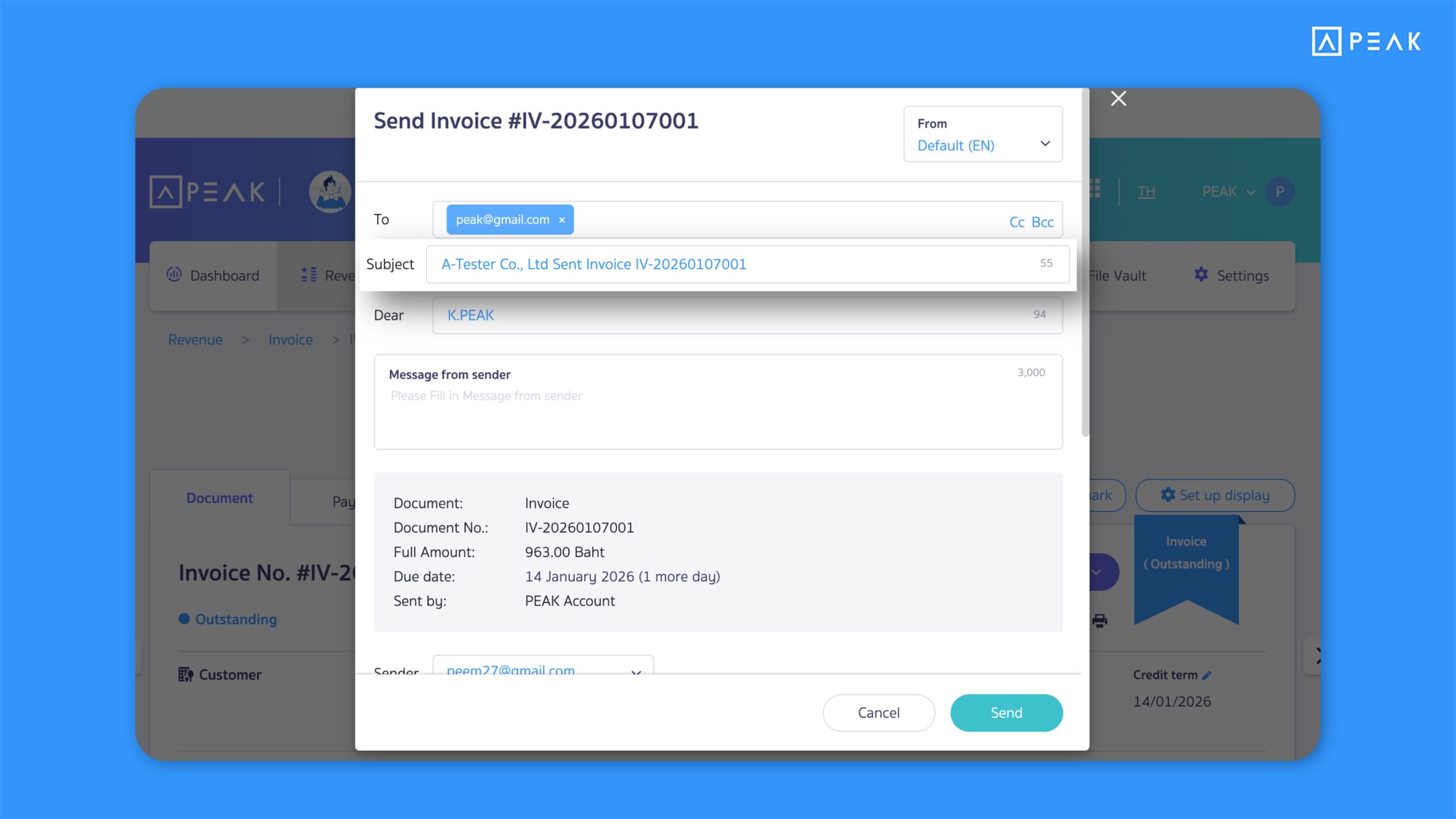 Automatically adjusted the display of the business name in English when emailing documents from the Income & Expense menu, ensuring standardized documents and reducing manual edits.