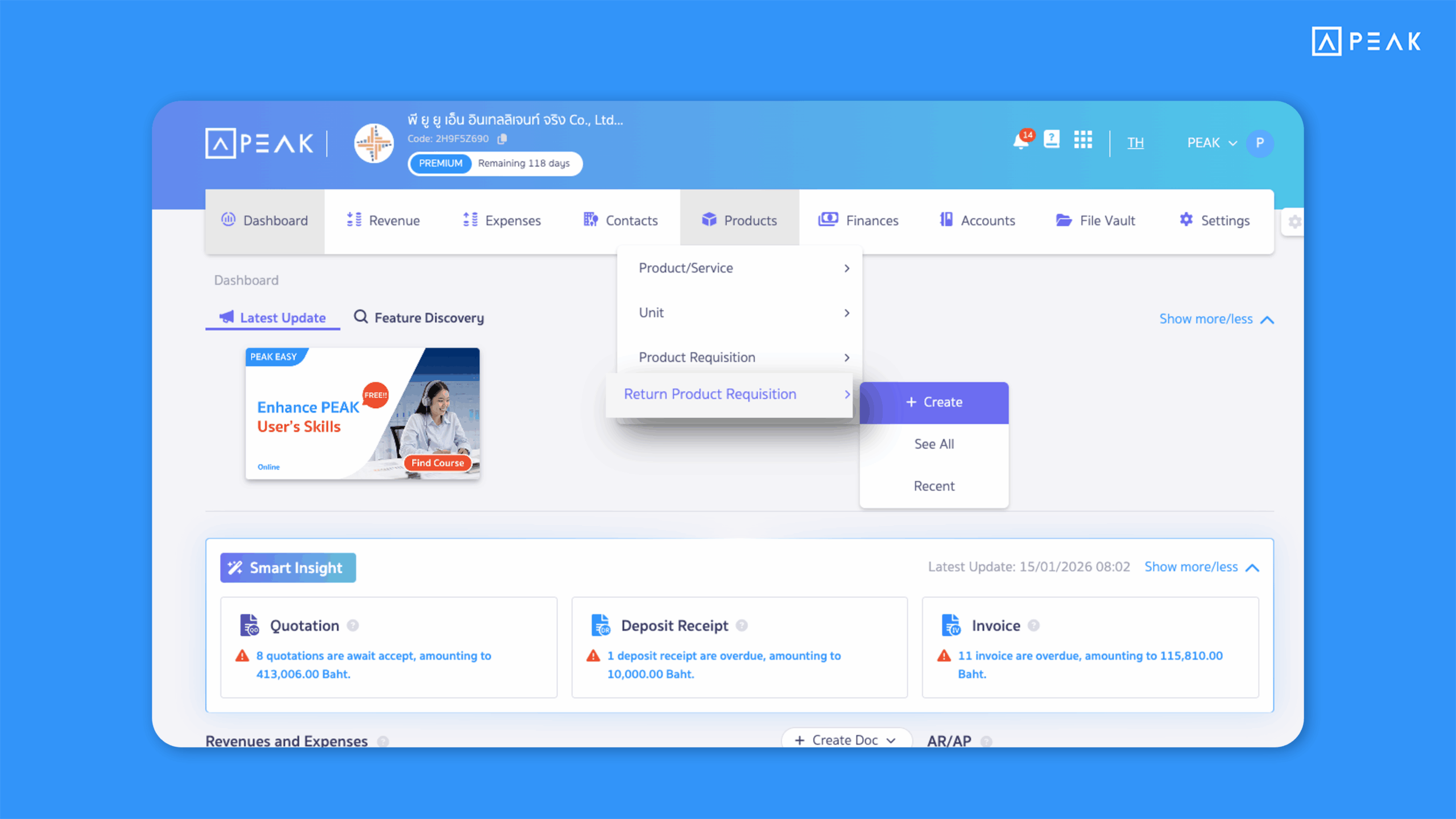 Added Return Product Requisition in the Products menu for more accurate and systematic stock management.