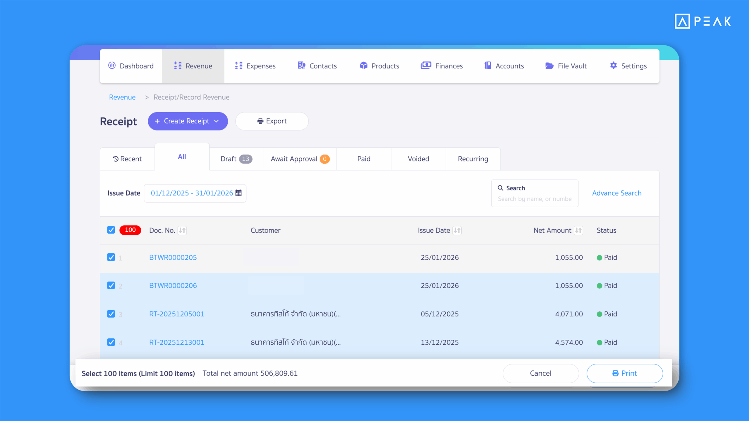 Increased the limit for bulk document printing and approved up to 100 documents per action, saving time on large workloads.