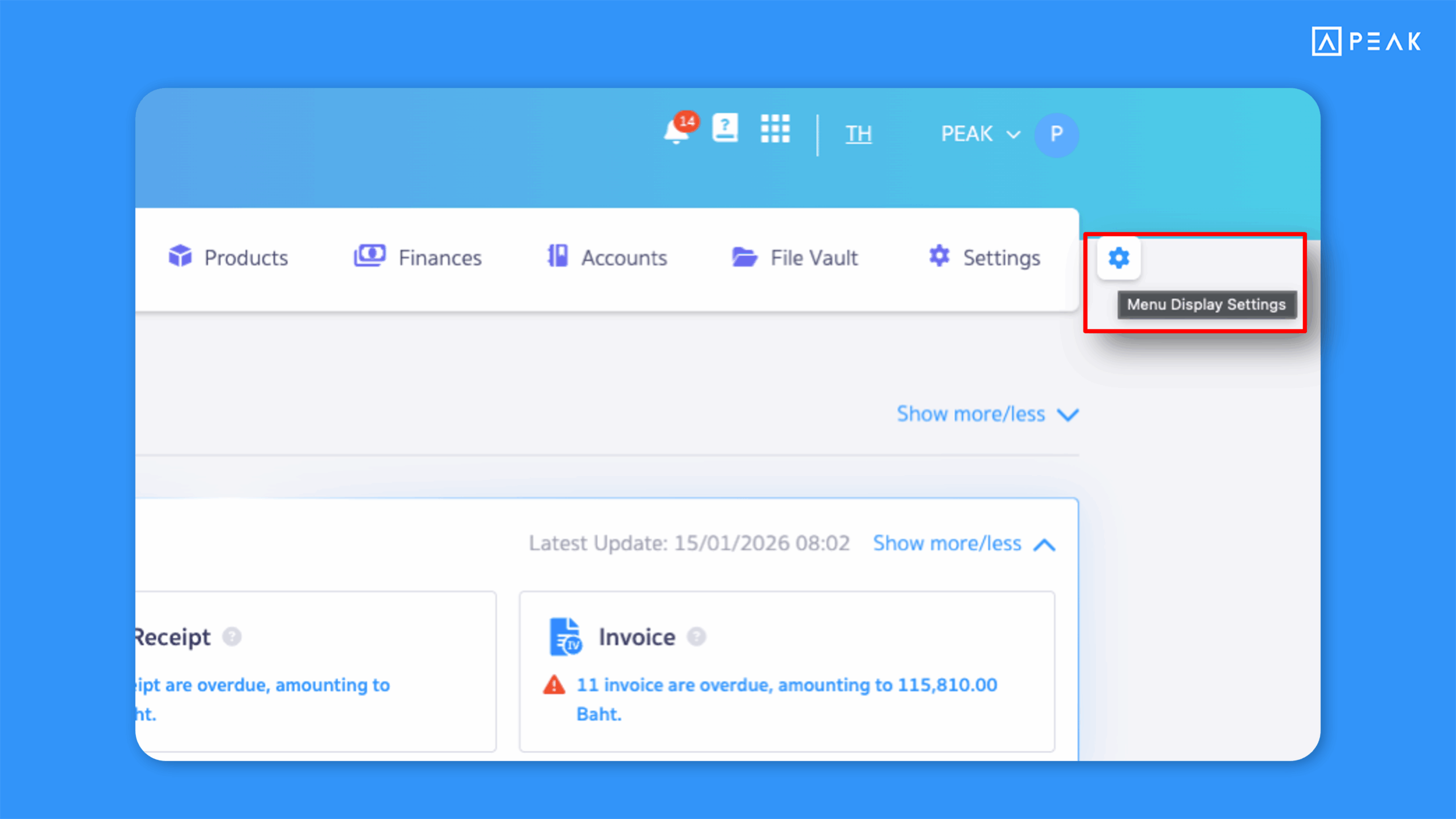 Added a gear icon next to the Settings menu for easier menu display settings configuration.