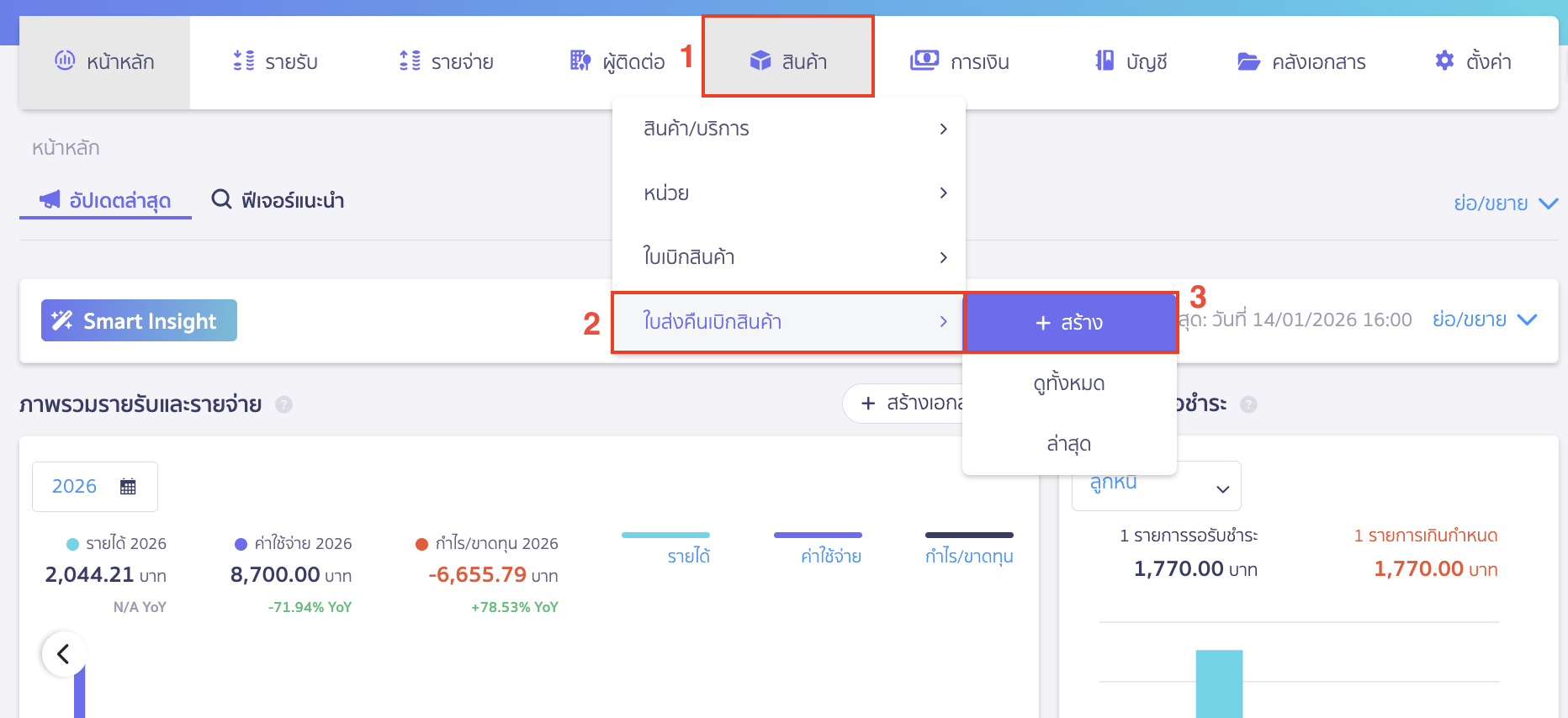 create-stock-return-from-withdrawal-peak-1 สร้างใบส่งคืนเบิกสินค้า กดสร้างที่ใบส่งคืนเบิกสินค้า