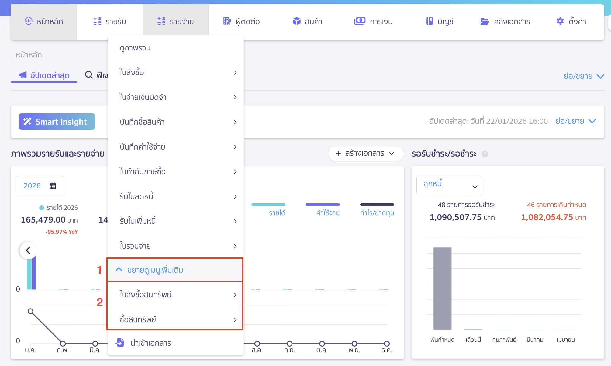 สามารถกดดูเมนูย่อยในส่วนขยายได้