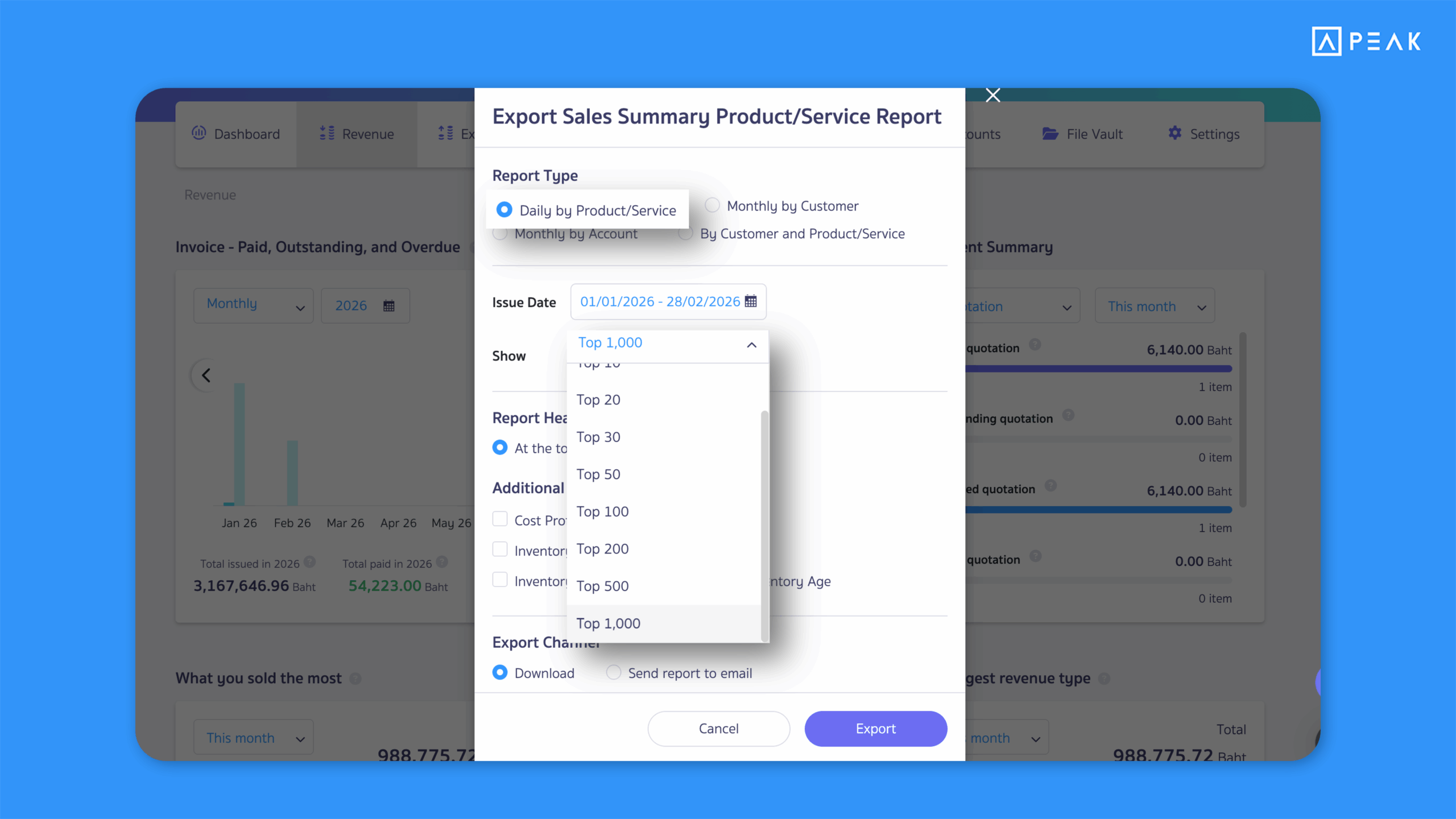 Enhanced Sales Summary Product/Service Report to support up to 1,000 entries for deeper analysis.
