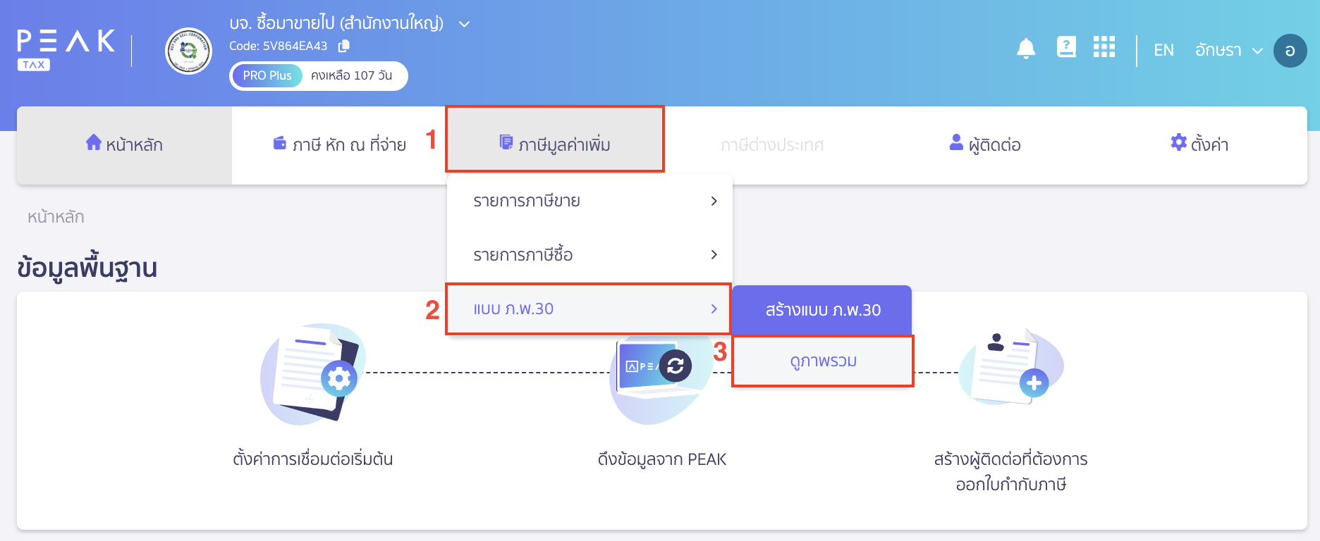 ยกเลิกแบบ ภ.พ.30 ไม่ได้ ไปที่เมนูภาษีมูลค่าเพิ่ม > แบบ ภ.พ.30 > ดูภาพรวม