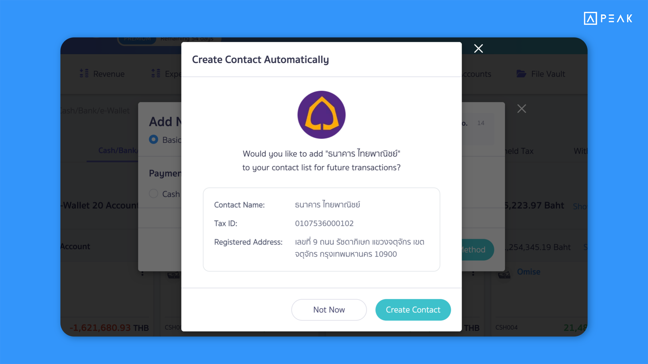 Improved contact creation, enabling users to instantly add contacts when connecting external applications or adding financial channels.
