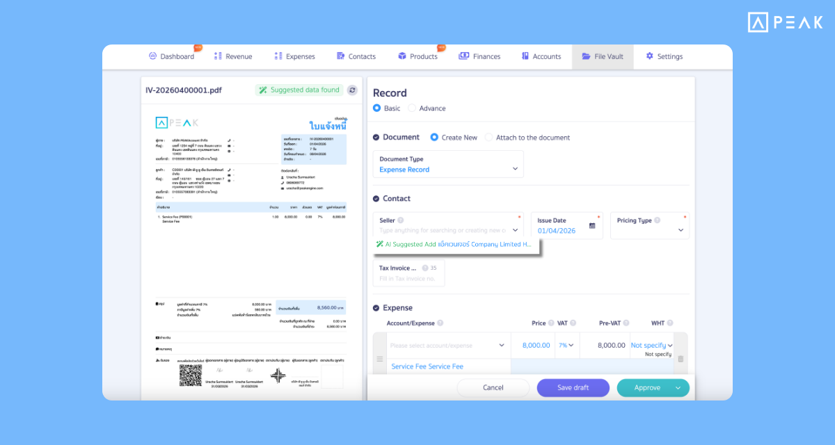 Create new contacts from File Vault in one click