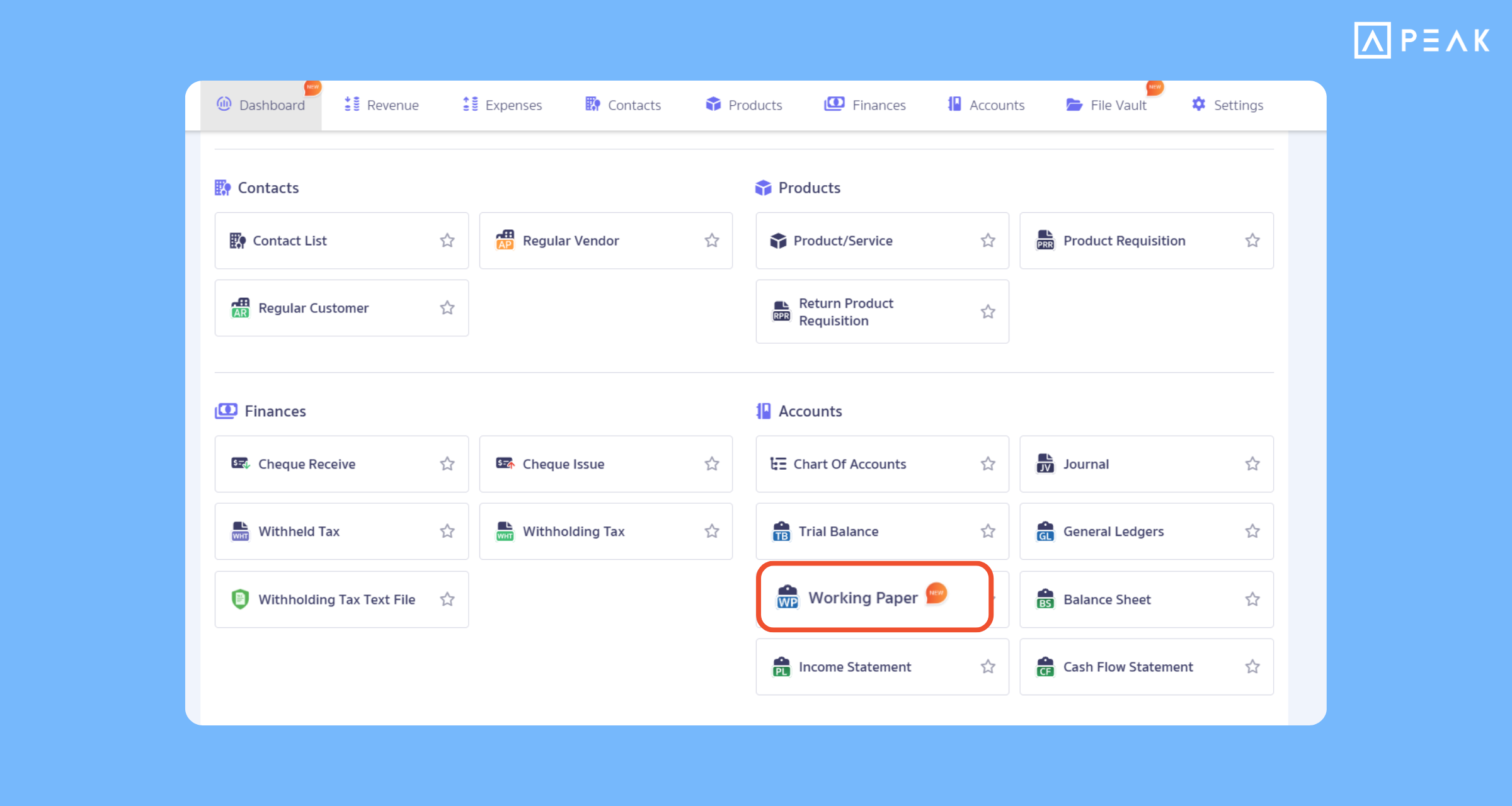 PEAK Supports "Working Paper" to check financial statements before actual issuance, closing accounts accurately without missing anything.