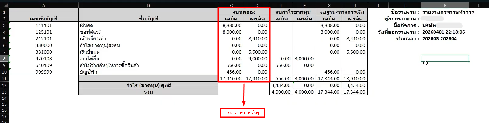 2. จัดเรียงงบทดลองไว้ด้านหน้า