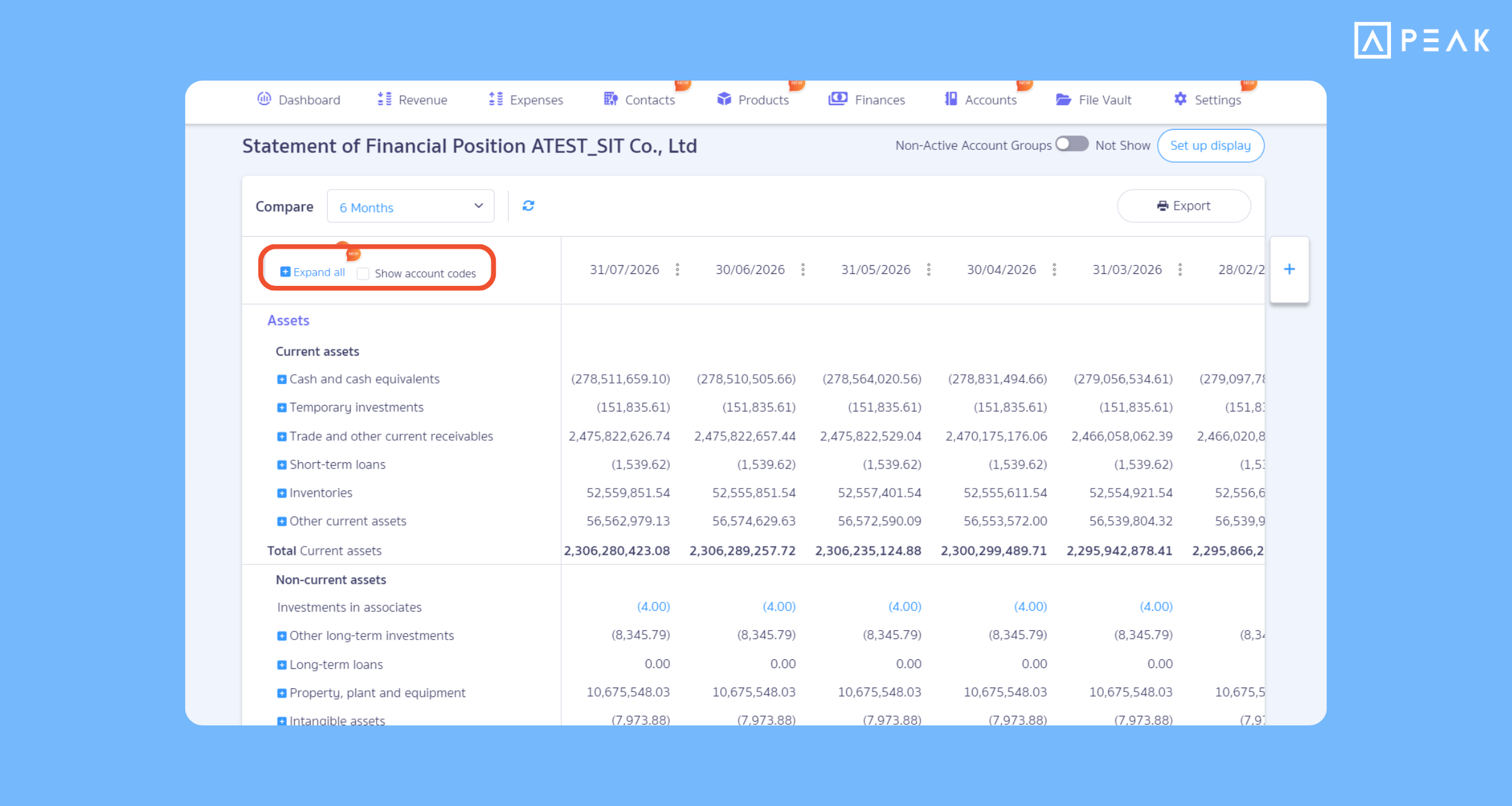 View financial statements more easily with the "Collapse-Expand Account Groups" and "Turn On-Off Account Numbers" systems in a single click.