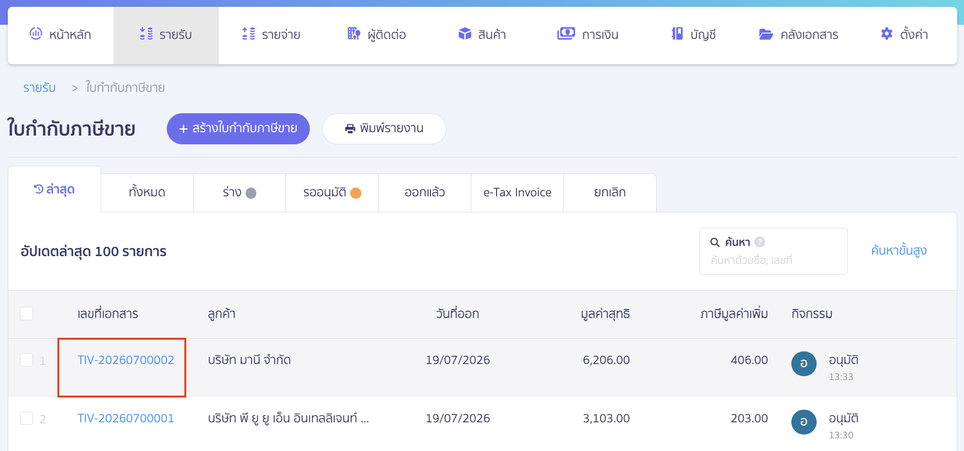 edit-customer-information-on-tax-invoice-peak-04 แก้ไขข้อมูลลูกค้าในเอกสารใบกำกับภาษีขาย ไปที่ใบกำกับภาษีที่ต้องการเปลี่ยนข้อมูลลูกค้า