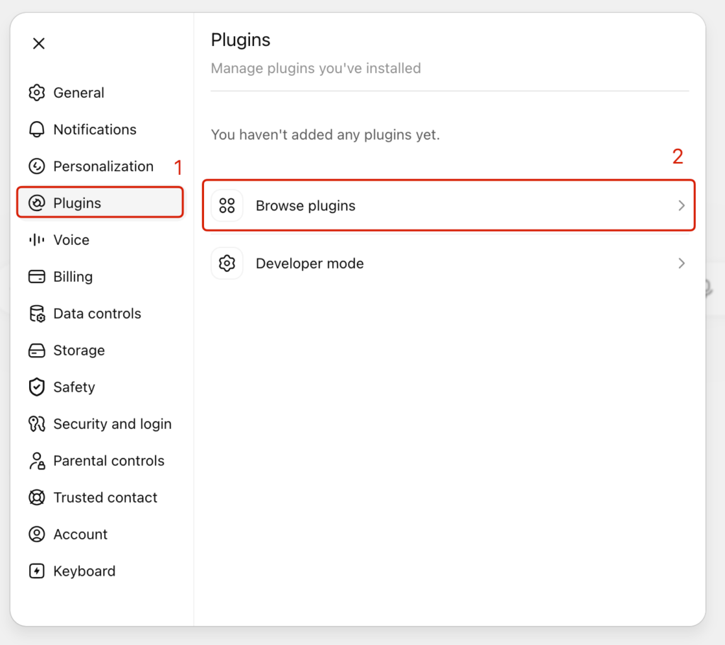 connect-peak-mcp-with-chatgpt-ai-accounting-09 PEAK x ChatGPT 2. เปิด Plugins กด Browse plugins